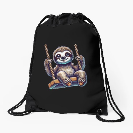 Cute sloth swing cartoon playground animal Drawstring Bags
