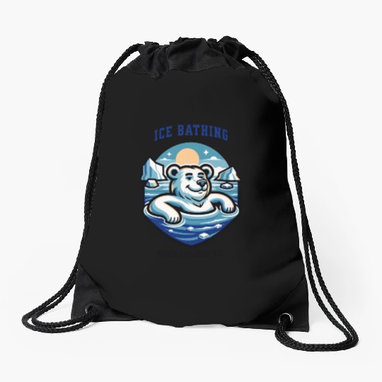 relaxed polar bear takies ice bath funny mascot Drawstring Bags
