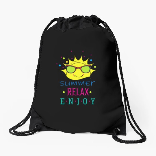 Summer: Relax: Enjoy - Sun Face Funny Drawstring Bags