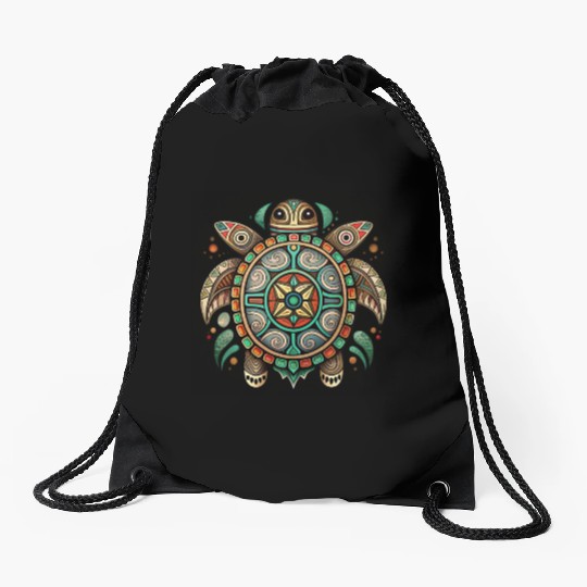 Native totem turtle Drawing ethnic tribal animals Drawstring Bags