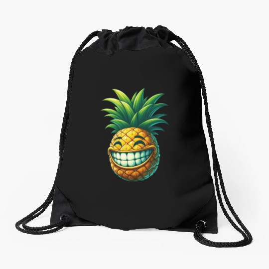 Pineapple fruit summer cartoon smile sweet cool Drawstring Bags