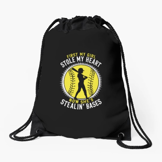 Stole Heart Softball Dad Funny Daddy Father's Day Drawstring Bags