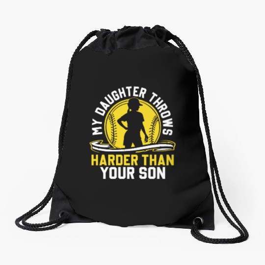 Throw Harder Softball Dad Funny Daddy Father's Day Drawstring Bags
