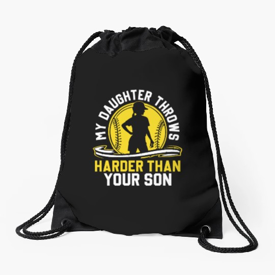 Throw Harder Softball Dad Funny Daddy Father's Day Drawstring Bags