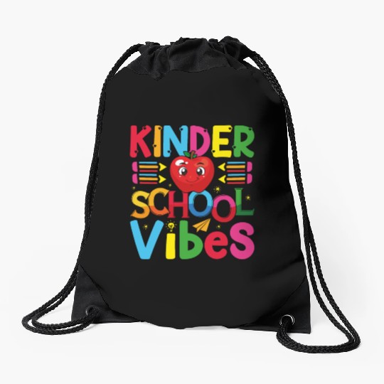 kindergarten vibes funny teacher, kids gift Drawstring Bags
