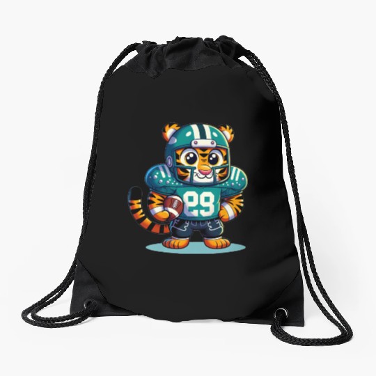 Cute American Football Player Tiger Drawstring Bags