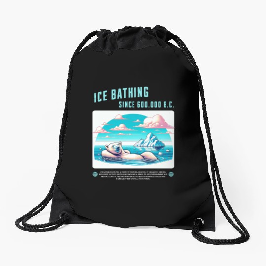 relaxed polar bear takes an arctic ice bath retro Drawstring Bags