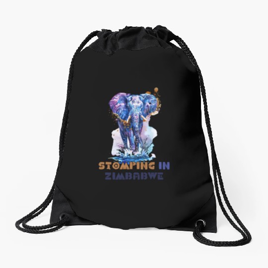 Zimbabwe Elephant Painting Drawstring Bags Design