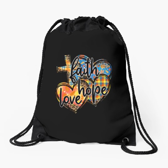 Faith Hope Love Hearts Cross Religion Drawstring Bags