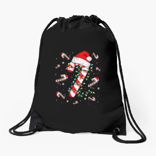 Candy Cane Lights Christmas Drawstring Bags