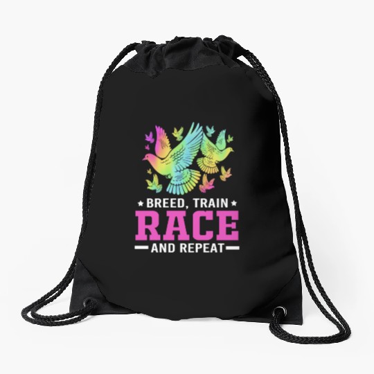 Retro Breed Train Race And Repeat Funny Pigeon Drawstring Bags