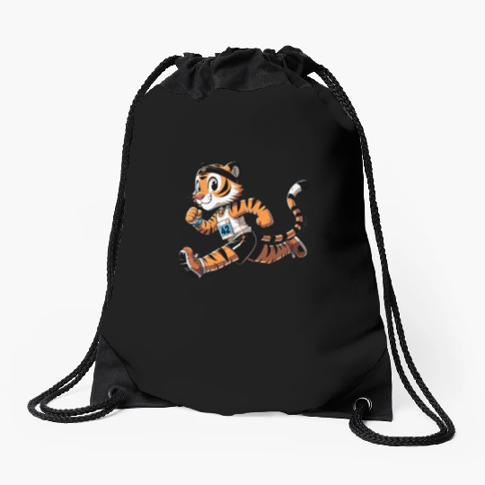 Cute Marathon Runner Tiger Drawstring Bags