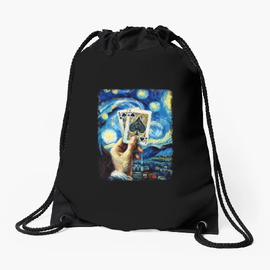 Blackjack Gambling Cards Starry Night Painting Drawstring Bags