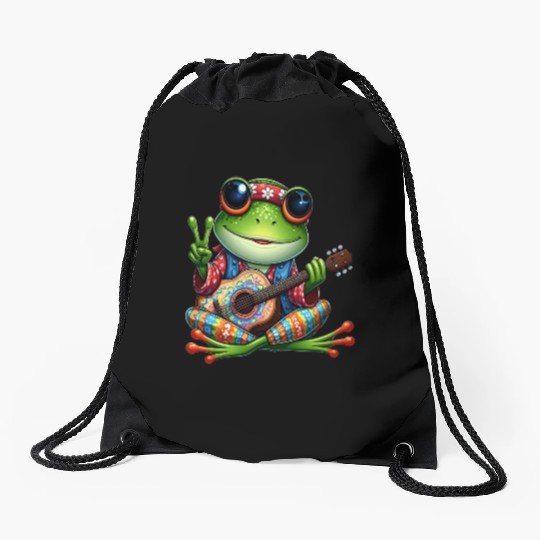 Cute Guitar Frog Drawstring Bags