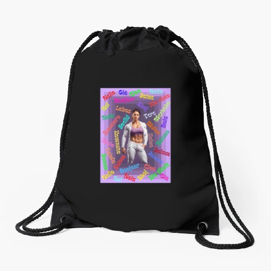 Multi language gym design Drawstring Bags
