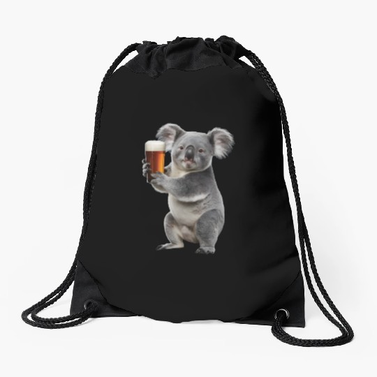 Koala Drinking Beer Realistic Drawstring Bags