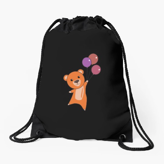 Bear Orange Flies With Balloons Sweet Animals Bear Drawstring Bags