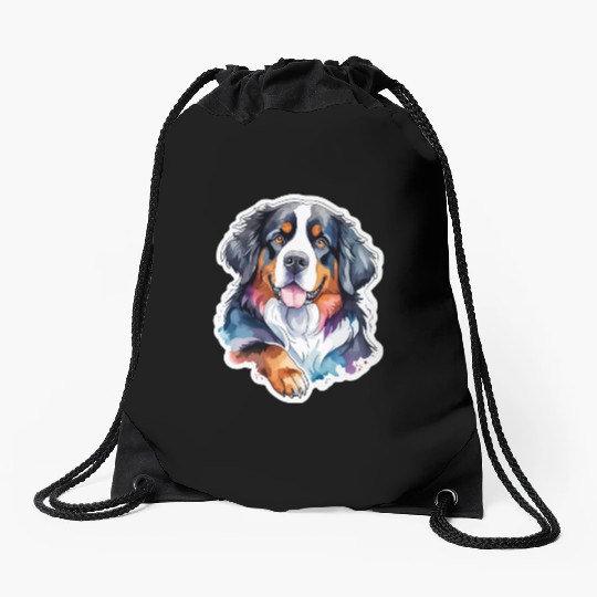 Bernese Mountain Dog Watercolor Drawstring Bags