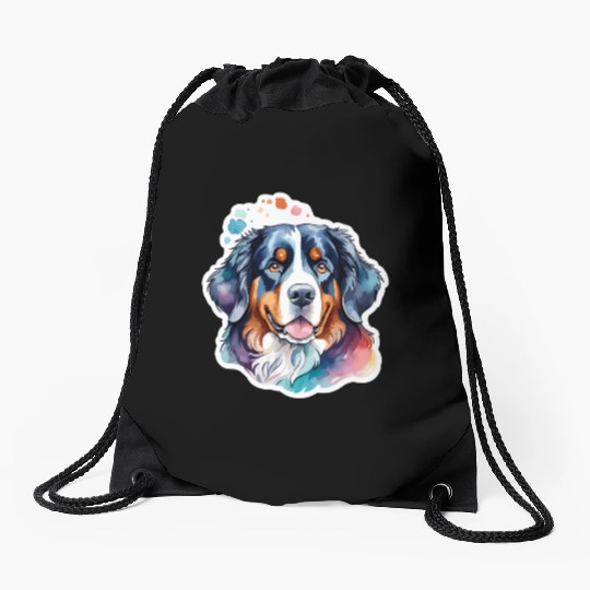 Bernese Mountain Dog Watercolor Drawstring Bags