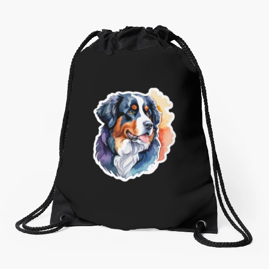 Bernese Mountain Dog Watercolor Drawstring Bags