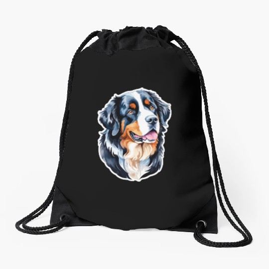 Bernese Mountain Dog Watercolor Drawstring Bags
