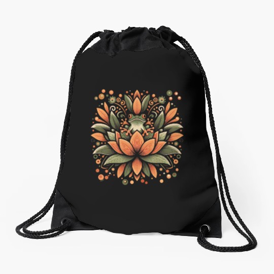 Frog on Lotus Drawstring Bags