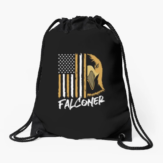 4th Of July US Flag Falcon Bird Lover Falconry Drawstring Bags