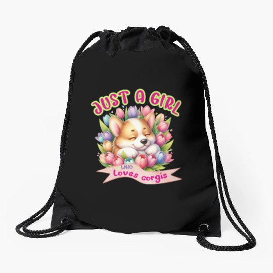 Corgi in tulips - Just a girl who loves corgis Drawstring Bags