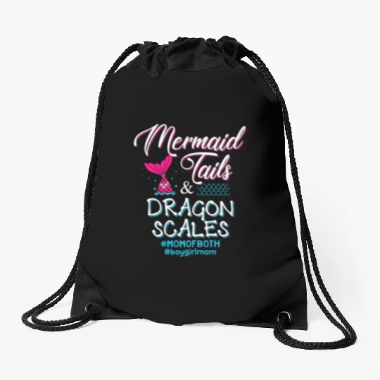 Womens Mermaid Tails and Dragon Scales Mom of Both Drawstring Bags