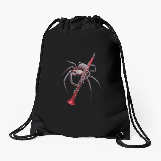 Spider Playing Clarinet Realistic Drawstring Bags