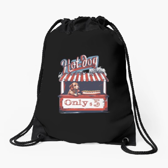 Dachshund Dog in a Hot-Dog Stand Wiener Drawstring Bags
