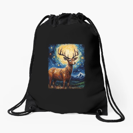 Deer Hunter Deer Hunting Starry Night Painting Drawstring Bags