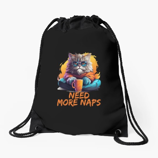 Persian Cat Need More Naps Kitten Cat Memes Drawstring Bags