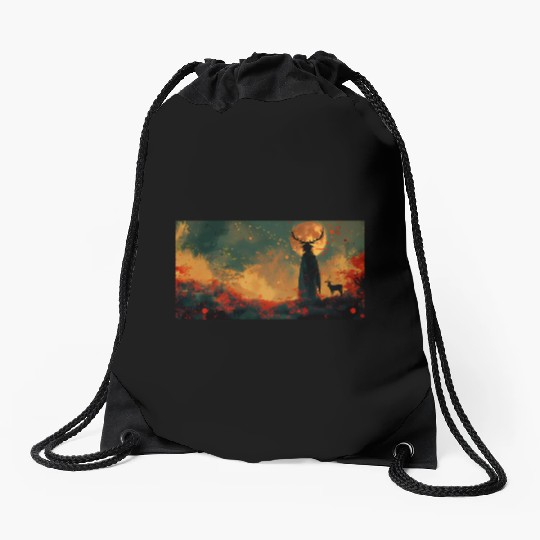 Ronin Under The Rising Moon Drawstring Bags