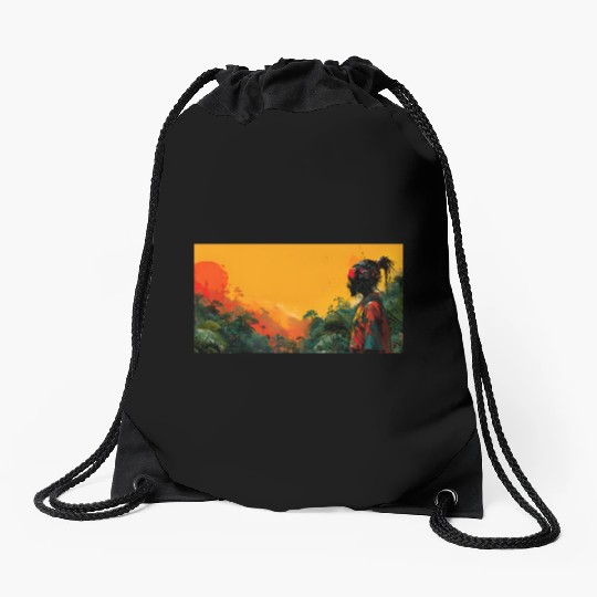 Digital Warrior: Tropical Twilight Drawstring Bags