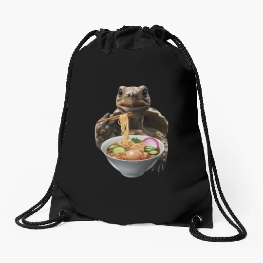 Tortoise Eating Ramen Realistic Drawstring Bags
