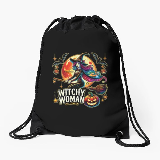 Couple Halloween Husband Witchy Woman Halloween Drawstring Bags