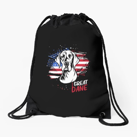 4th Of July US Flag Vintage Dog Lover Great Dane Drawstring Bags