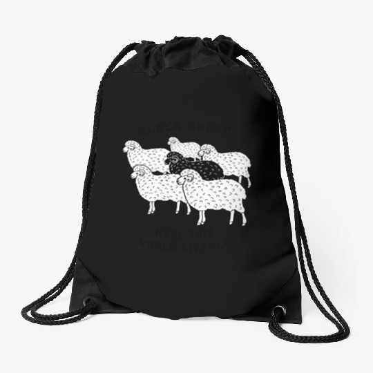 Black sheep make this world livable Drawstring Bags