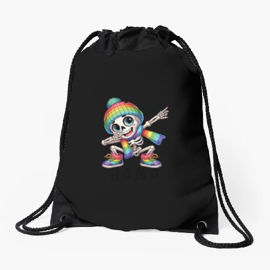 Halloween LGBTQ+ Homo sweet homo Skeleton Dabbing Drawstring Bags