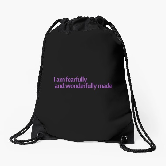 I am fearfully and wonderfully made affirmation Drawstring Bags