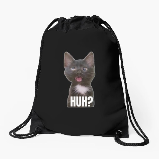 Funny Cross Eyed Cat Meme Huh Funny Cat Drawstring Bags