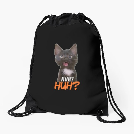 Funny Cross Eyed Cat Meme Huh Funny Cat Drawstring Bags