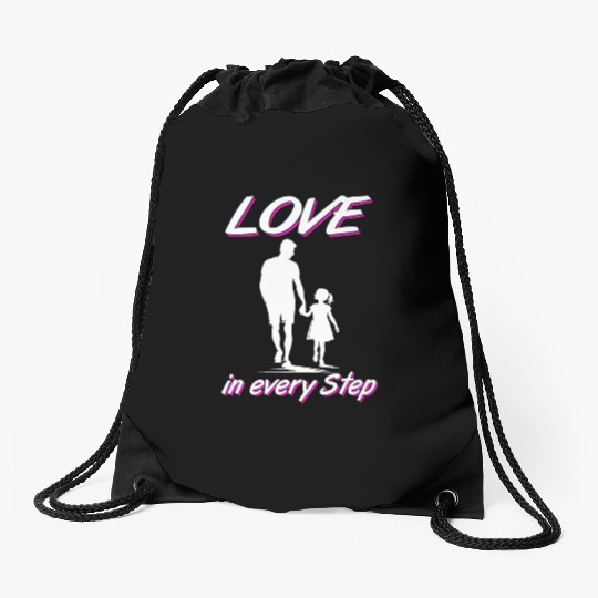 Love in Every Step Silhouette Dad Daughter Family Drawstring Bags