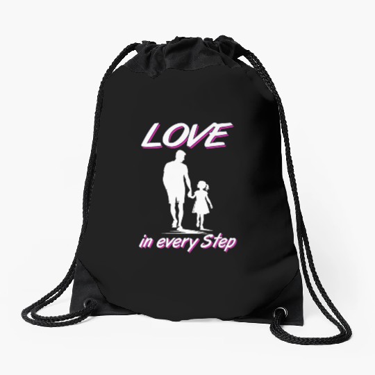 Love in Every Step Silhouette Dad Daughter Family Drawstring Bags
