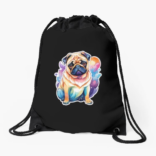 Pug Watercolor Drawstring Bags