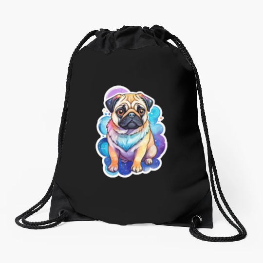 Pug Watercolor Drawstring Bags