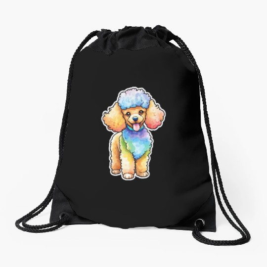Poodle Watercolor Drawstring Bags