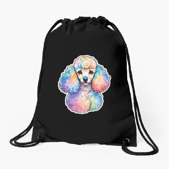Poodle Watercolor Drawstring Bags