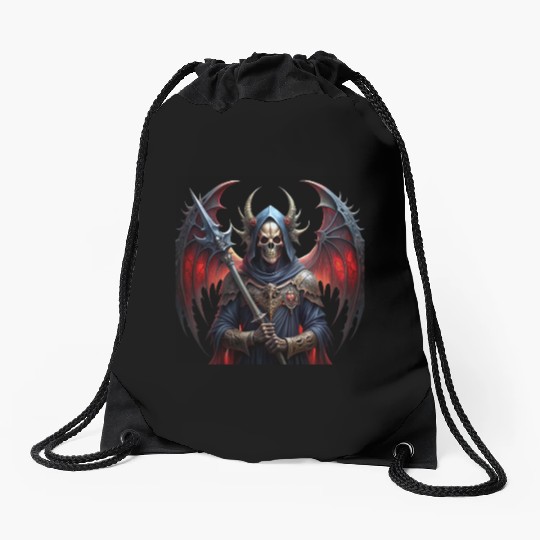 Mysterious skull with giant vampire wings Drawstring Bags